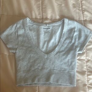 Garage Light Gray Ribbed V-Neck Tee